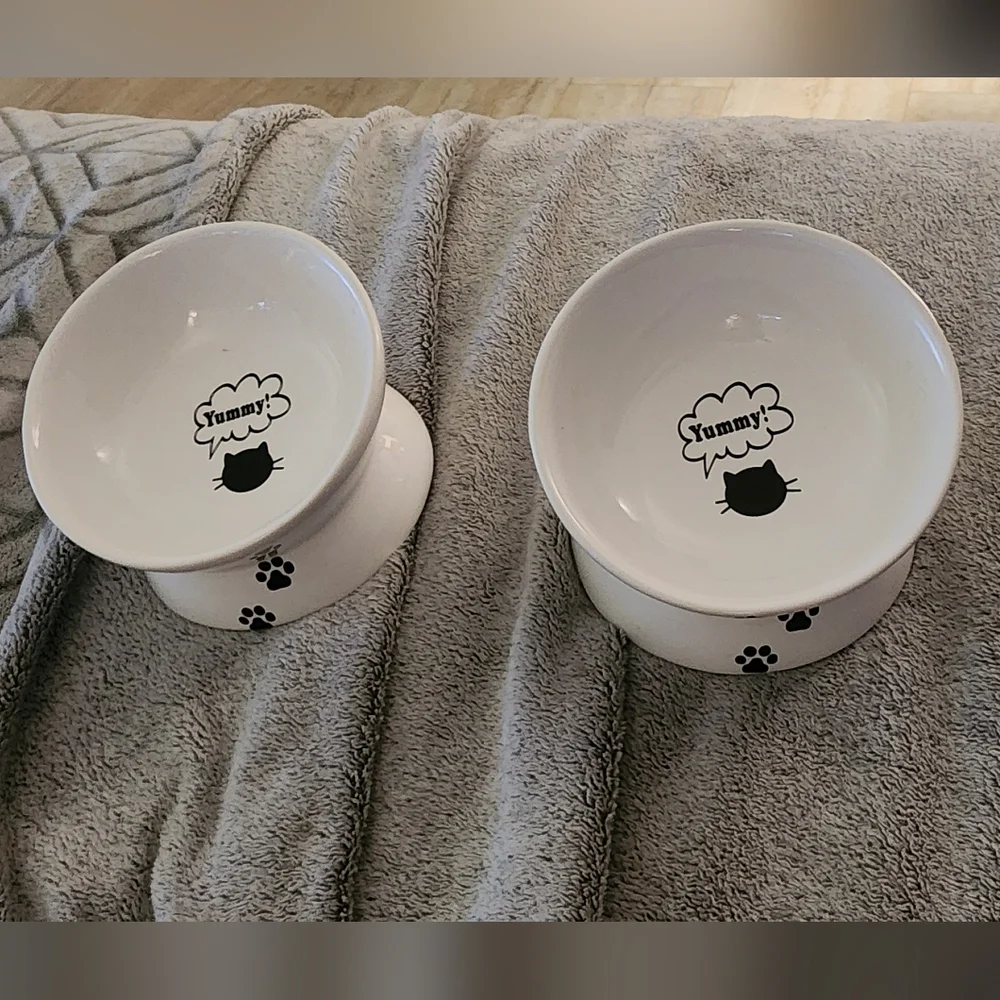 2pack White Cat Bowls - Minimalistic Inclined Bowls in Pristine Condition